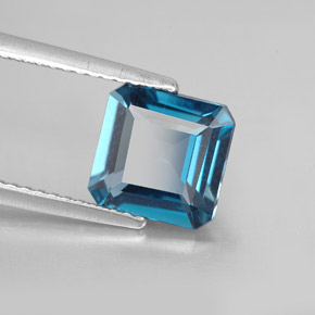 2.40캐럿 천연 런던 블루 토파즈, 에메랄드 컷, 8×8 mm, VVS-VS