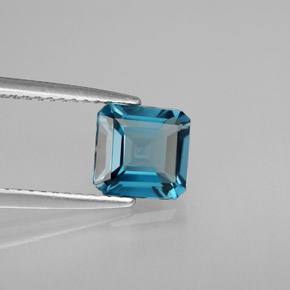 1.45캐럿 천연 런던 블루 토파즈, 에메랄드 컷, 6.7×6.6 mm, VS
