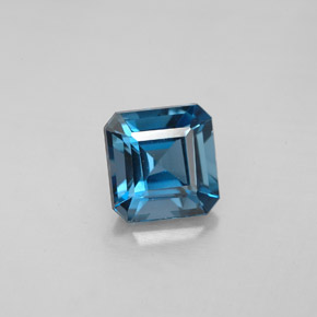 2.28캐럿 천연 런던 블루 토파즈, 에메랄드 컷, 7.4×7.2 mm, VVS-VS