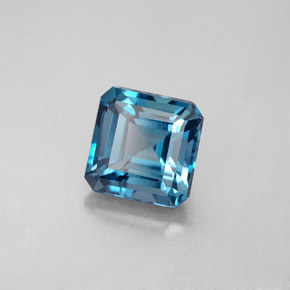 2.42캐럿 천연 런던 블루 토파즈, 에메랄드 컷, 7.3×7.3 mm, VS