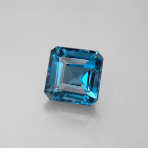 2.32캐럿 천연 런던 블루 토파즈, 에메랄드 컷, 7.1×7.1 mm, VS