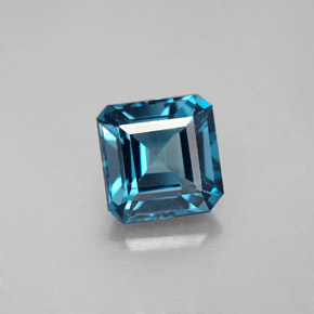 2.53캐럿 천연 런던 블루 토파즈, 에메랄드 컷, 7.4×7.2 mm, VS