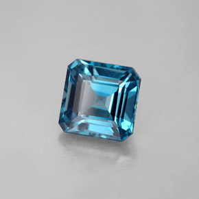 2.53캐럿 천연 런던 블루 토파즈, 에메랄드 컷, 7.4×7.2 mm, VS