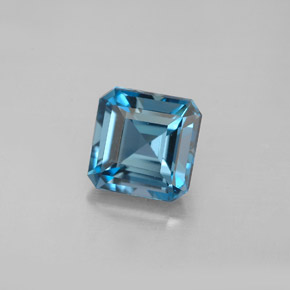 2.16캐럿 천연 런던 블루 토파즈, 에메랄드 컷, 7.1×7.1 mm, VVS-VS