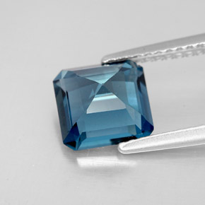 2.16캐럿 천연 런던 블루 토파즈, 에메랄드 컷, 7.4×7.3 mm, VVS-VS