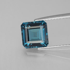 2.46캐럿 천연 런던 블루 토파즈, 에메랄드 컷, 7.4×7.4 mm, VVS-VS