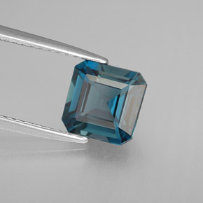 2.10캐럿 천연 런던 블루 토파즈, 에메랄드 컷, 7.3×7.3 mm, VVS-VS