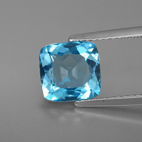 2.86캐럿 천연 런던 블루 토파즈, 쿠션 컷, 8×7.8 mm, VS