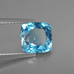 2.86캐럿 천연 런던 블루 토파즈, 쿠션 컷, 8×7.8 mm, VS
