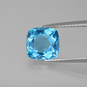 2.97캐럿 천연 스위스 블루 토파즈, 쿠션 컷, 8.3×8.1 mm, VVS-VS