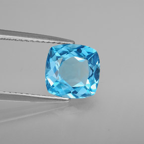 2.97캐럿 천연 스위스 블루 토파즈, 쿠션 컷, 8.3×8.1 mm, VVS-VS
