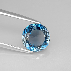 2.36캐럿 천연 런던 블루 토파즈, 라운드 컷, 8.15 mm, VS