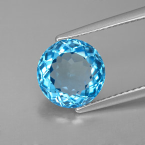 3.40캐럿 천연 스위스 블루 토파즈, 라운드 컷, 9.03 mm, VVS-VS