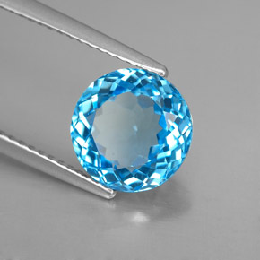 3.40캐럿 천연 스위스 블루 토파즈, 라운드 컷, 9.03 mm, VVS-VS