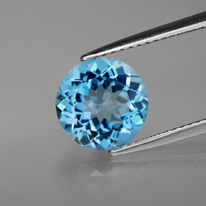 3.07캐럿 천연 스위스 블루 토파즈, 라운드 컷, 9.08 mm, VVS-VS