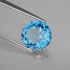 3.31캐럿 천연 스위스 블루 토파즈, 라운드 컷, 9.11 mm, VVS