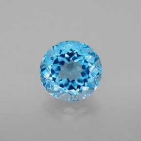 3.42캐럿 천연 스위스 블루 토파즈, 라운드 컷, 9.08 mm, VVS-VS