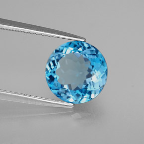 3.27캐럿 천연 스위스 블루 토파즈, 라운드 컷, 9.05 mm, VS