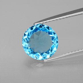 2.98캐럿 천연 스위스 블루 토파즈, 라운드 컷, 9.13 mm, VS