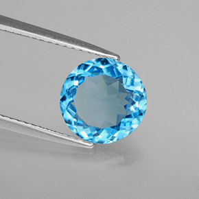 2.98캐럿 천연 스위스 블루 토파즈, 라운드 컷, 9.13 mm, VS