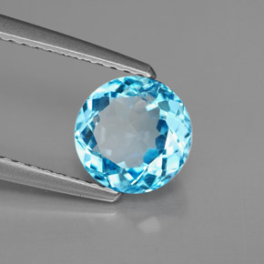 1.69캐럿 천연 스위스 블루 토파즈, 라운드 컷, 7.25 mm, VS
