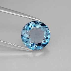 2.92캐럿 천연 런던 블루 토파즈, 라운드 컷, 9.01 mm, VVS-VS