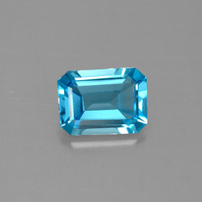 1.49캐럿 천연 스위스 블루 토파즈, 에메랄드 컷, 7.9×5.8 mm, VVS-VS