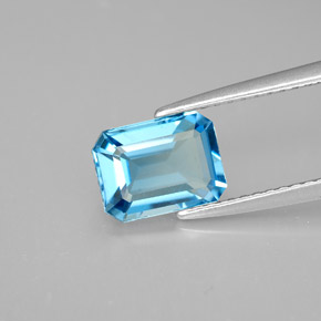 1.92캐럿 천연 스위스 블루 토파즈, 에메랄드 컷, 8.1×6.1 mm, VVS-VS