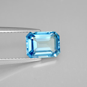 1.92캐럿 천연 스위스 블루 토파즈, 에메랄드 컷, 8.1×6.1 mm, VVS-VS