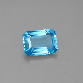 1.85캐럿 천연 스위스 블루 토파즈, 에메랄드 컷, 8.2×6.2 mm, VVS