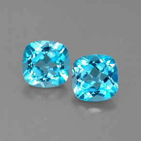 캐럿 천연 스위스 블루 토파즈 보석, 쿠션 컷, 6.9×6.9 mm, VVS-VS