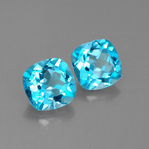 캐럿 천연 스위스 블루 토파즈 보석, 쿠션 컷, 6.9×6.9 mm, VVS-VS