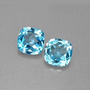 캐럿 천연 스위스 블루 토파즈 보석, 쿠션 컷, 7.1×6.9 mm, VVS-VS