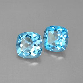 캐럿 천연 스위스 블루 토파즈 보석, 쿠션 컷, 6.9×6.9 mm, VVS-VS