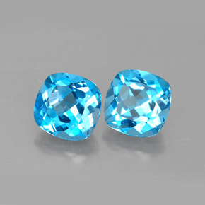 캐럿 천연 스위스 블루 토파즈 보석, 쿠션 컷, 7.1×7.1 mm, VVS-VS