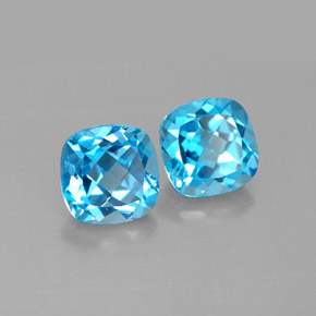 캐럿 천연 스위스 블루 토파즈 보석, 쿠션 컷, 7.1×7.1 mm, VVS-VS
