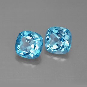 캐럿 천연 스위스 블루 토파즈 보석, 쿠션 컷, 7×7 mm, VVS-VS