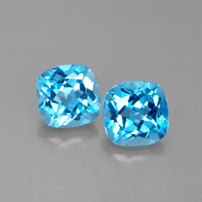 캐럿 천연 스위스 블루 토파즈 보석, 쿠션 컷, 7.2×7.1 mm, VVS-VS