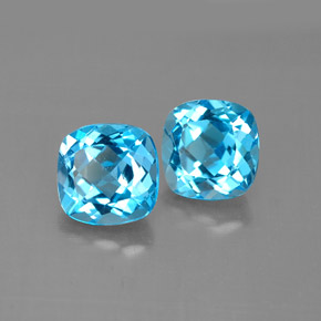 캐럿 천연 스위스 블루 토파즈 보석, 쿠션 컷, 7.2×7.1 mm, VVS-VS