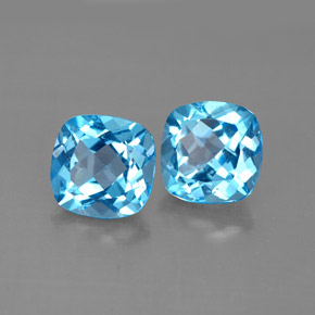 캐럿 천연 스위스 블루 토파즈 보석, 쿠션 컷, 7.1×7.1 mm, VVS-VS
