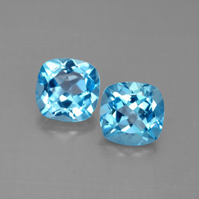 캐럿 천연 스위스 블루 토파즈 보석, 쿠션 컷, 7.1×7.1 mm, VVS-VS