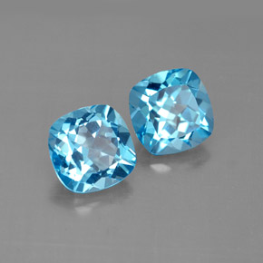 캐럿 천연 스위스 블루 토파즈 보석, 쿠션 컷, 7.1×7.1 mm, VVS-VS