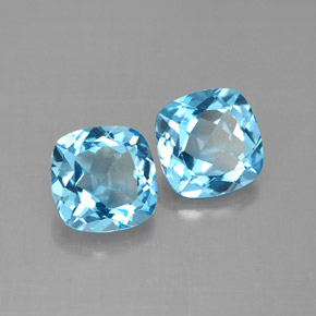 캐럿 천연 스위스 블루 토파즈 보석, 쿠션 컷, 7.1×7.1 mm, VVS-VS
