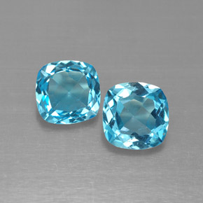 캐럿 천연 스위스 블루 토파즈 보석, 쿠션 컷, 6.9×6.7 mm, VVS-VS