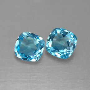 캐럿 천연 스위스 블루 토파즈 보석, 쿠션 컷, 6.9×6.7 mm, VVS-VS