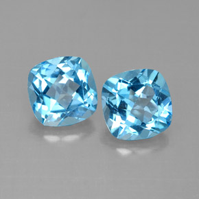 캐럿 천연 스위스 블루 토파즈 보석, 쿠션 컷, 7.1×7.1 mm, VVS-VS