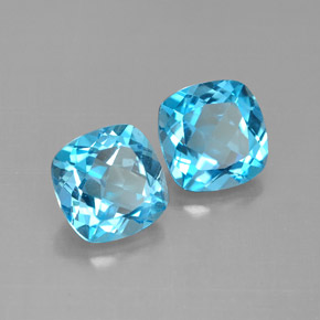 캐럿 천연 스위스 블루 토파즈 보석, 쿠션 컷, 7.1×7.1 mm, VVS-VS