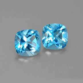 캐럿 천연 스위스 블루 토파즈 보석, 쿠션 컷, 7×7 mm, VVS-VS