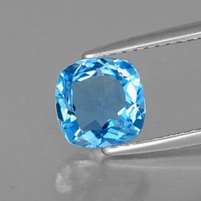 1.55캐럿 천연 스위스 블루 토파즈, 쿠션 컷, 6.9×6.9 mm, VS