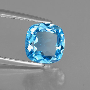 1.55캐럿 천연 스위스 블루 토파즈, 쿠션 컷, 6.9×6.9 mm, VS